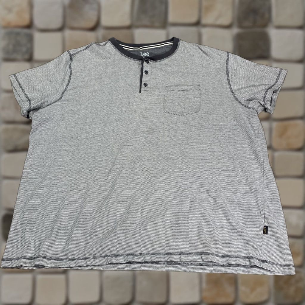 Lee Lee Mens Pullover 3 Button Shirt Gray White Stripe Size XXL Short Sleeve Shirt Mens Regular Size 2XL Gray Striped Casual Workwear Size US XXL / EU 58 / 5 - 1 Thumbnail