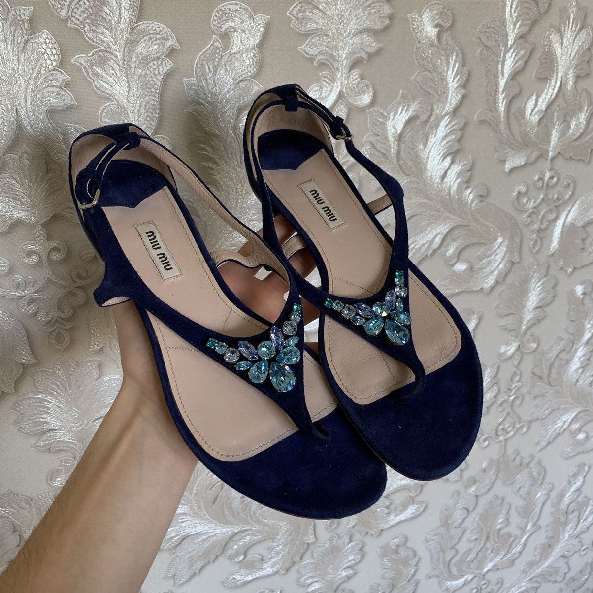 image of Vintage Miu Miu Heel Shoesed Sandals Eu40 in Blue, Women's (Size 10)