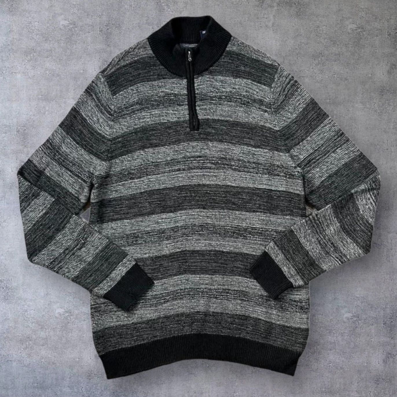 Chaps Chaps Jumper Pullover 1/4 Zip Striped Cotton Knit Black Grey Large Mens Regular Size US L / EU 52-54 / 3 - 2 Thumbnail
