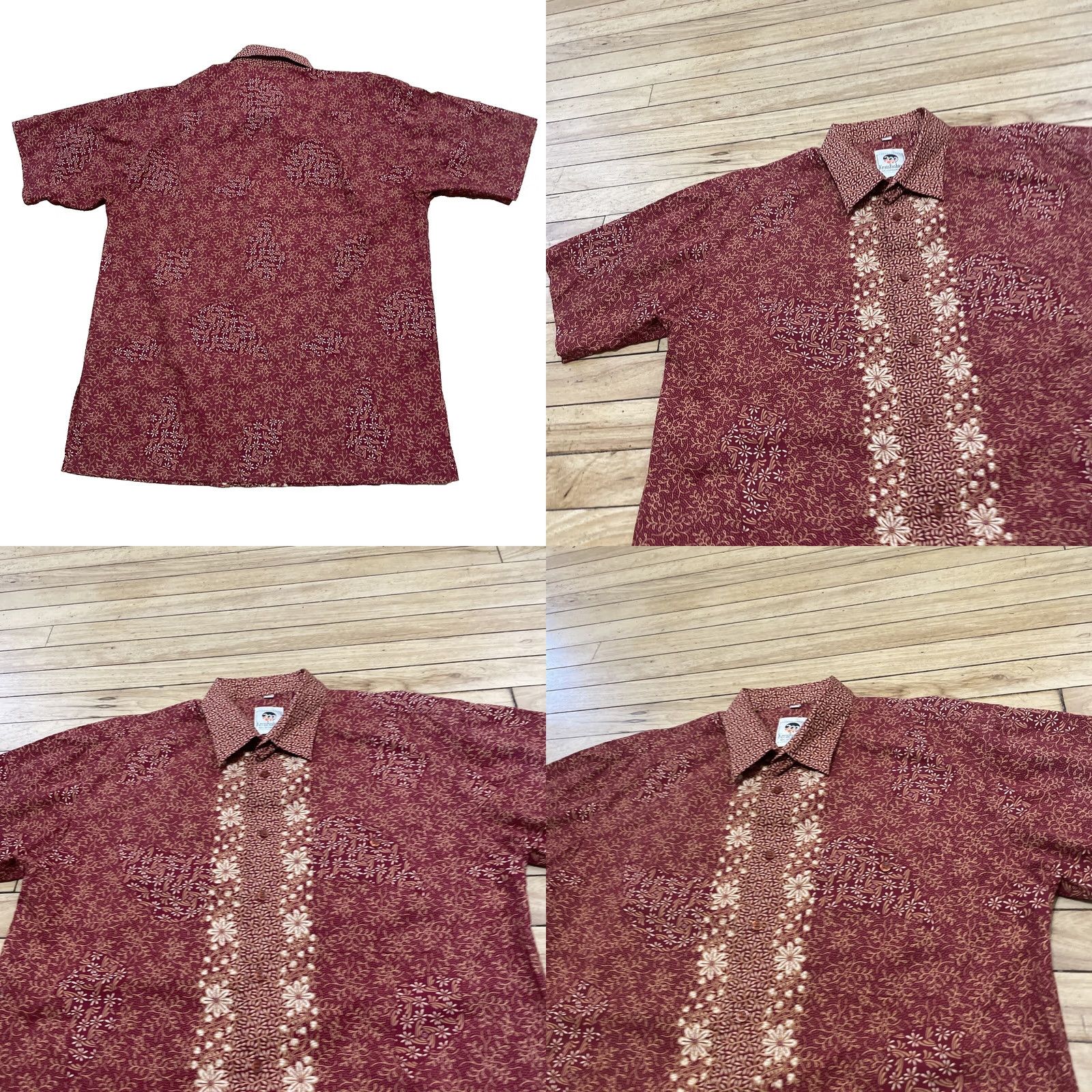 Vintage VINTAGE KERIS Fashion Hawaiian Shirt Men L Floral Tribal Stripe Orange Red Cotton Short Sleeve Button-Up Collared Size US L / EU 52-54 / 3 - 9 Thumbnail