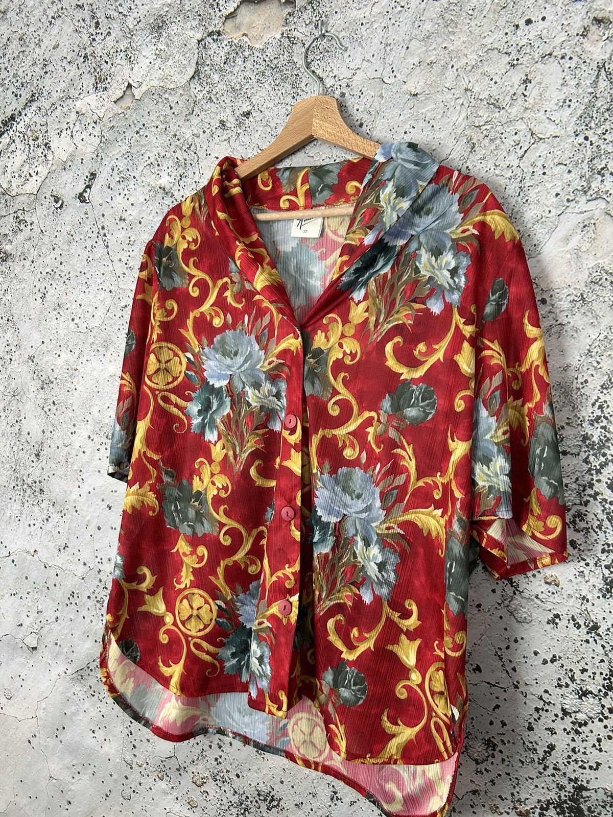 Vintage Vintage Red Floral Shirt 90s Avantgarde Hype Skate Grunge Size US L / EU 52-54 / 3 - 2 Thumbnail
