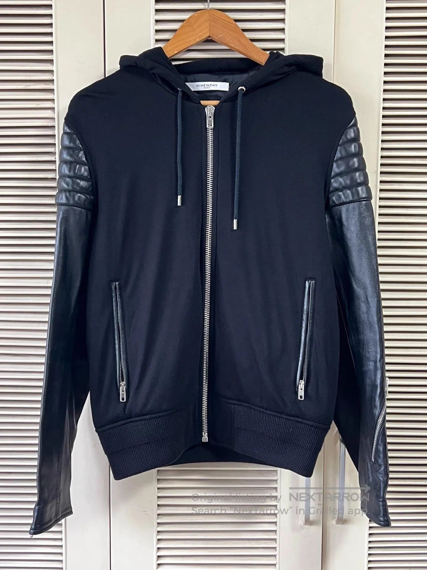 Givenchy Men's Black Leather Panels Hooded Jacket 48/, Men's