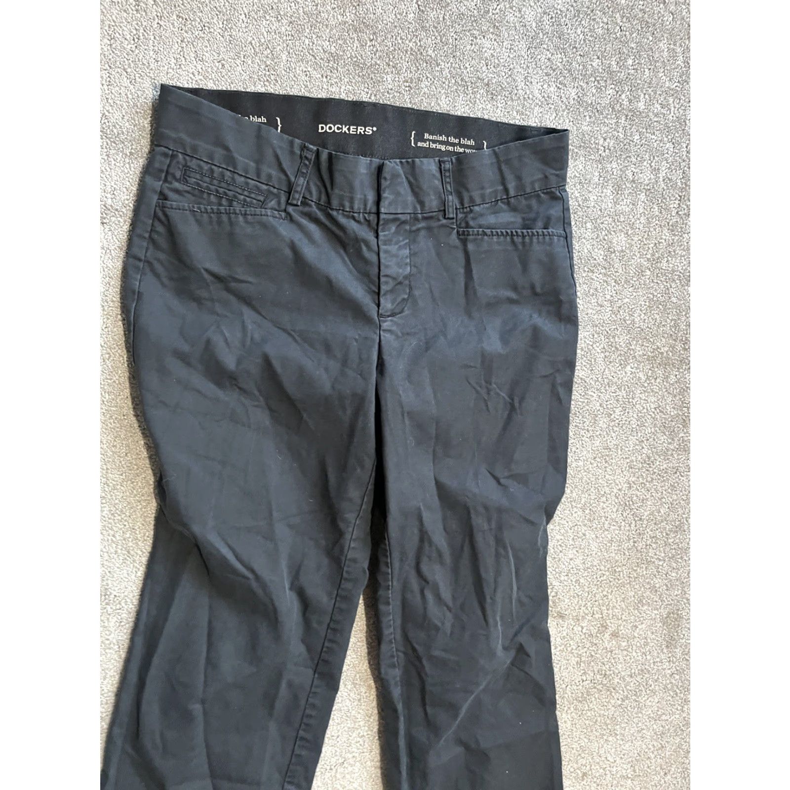 Dockers VINTAGE Dockers Pants Women 6M Black Chinos Flat Front Straight Leg 31 in 8.5-10.5 in Knit Polyester Elastane Casual Slacks Woman Size 28" / US 6 / IT 42 - 2 Thumbnail
