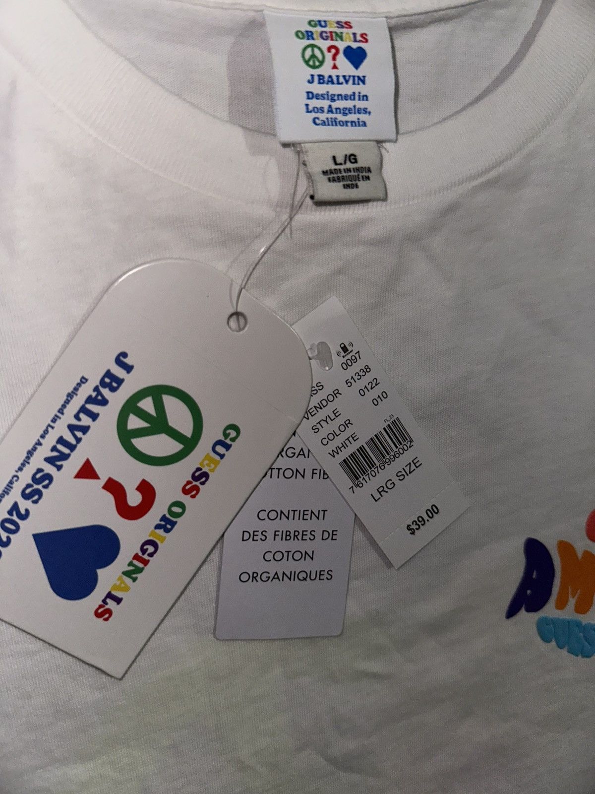 Guess Guess Originals x J Balvin peace & love t-shirt white large Size US L / EU 52-54 / 3 - 6 Thumbnail