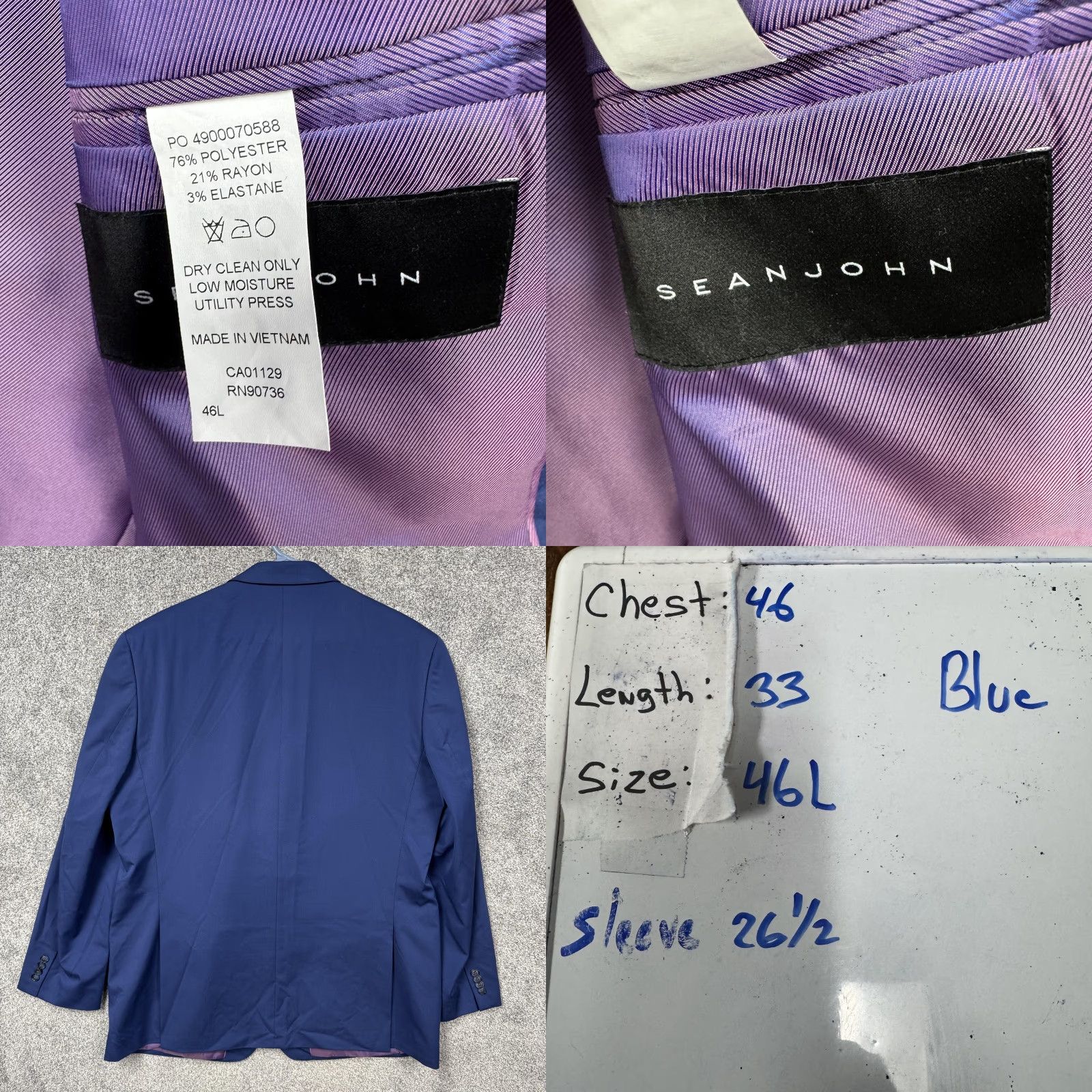 Sean John Sean John Suit Jacket Blue 46L Long Notch Lapel Two-Button Single-Breasted Mens Blazer Business Formal Luxury Size 46R - 8 Thumbnail