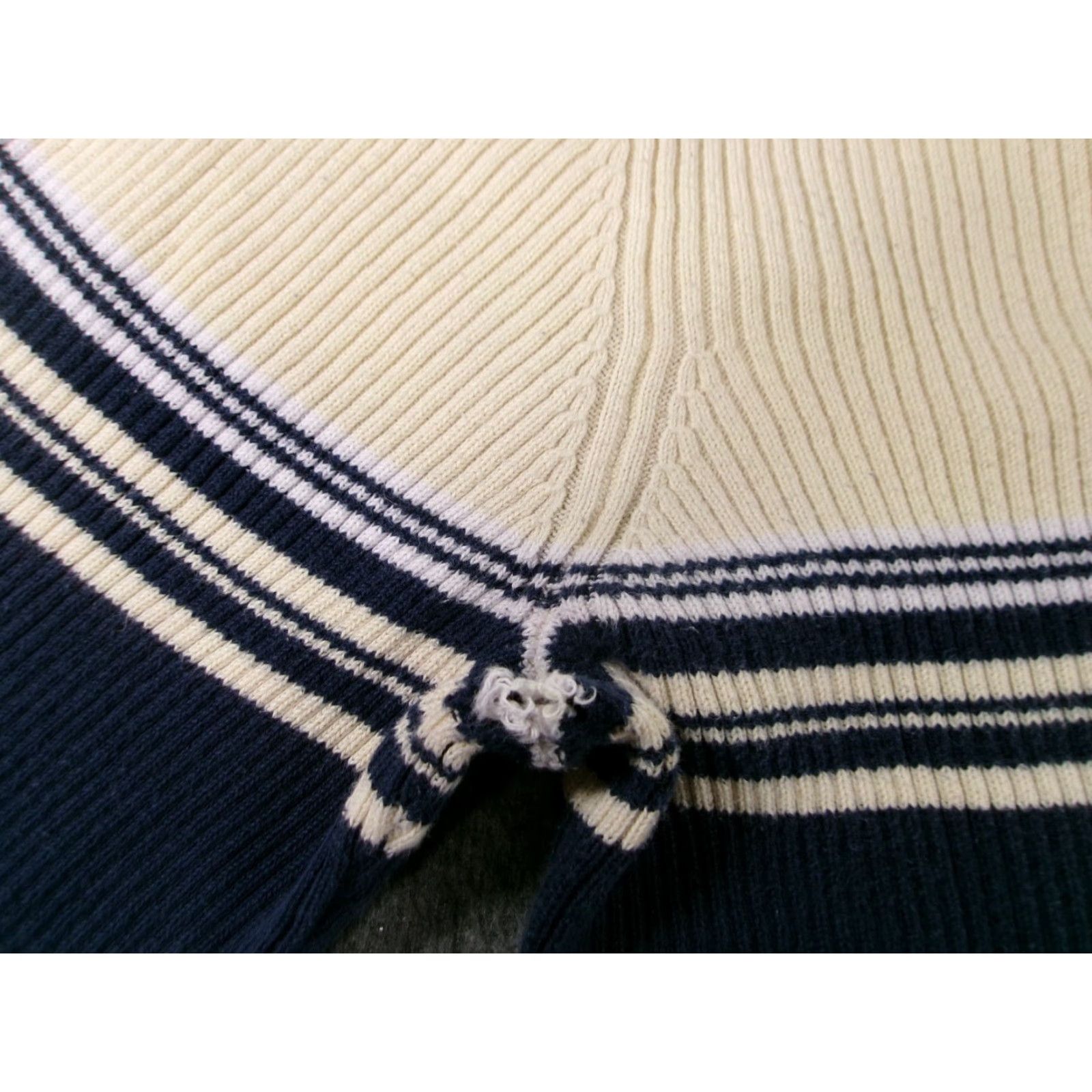 Vintage FASHION BUG Sweater Women 14 Navy Cream Striped Ribbed V-Neck Pullover Long Sleeve Casual Y2K Preppy Size XL / US 12-14 / IT 48-50 - 2 Thumbnail