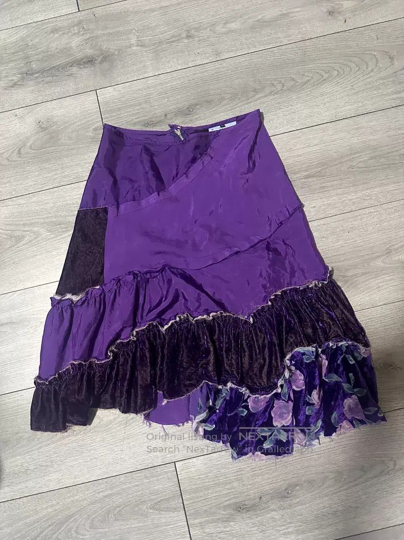 Comme des Garcons Comme des Garcons size M Purple Velvet Floral Patchwork Sk Size 23" - 2 Thumbnail