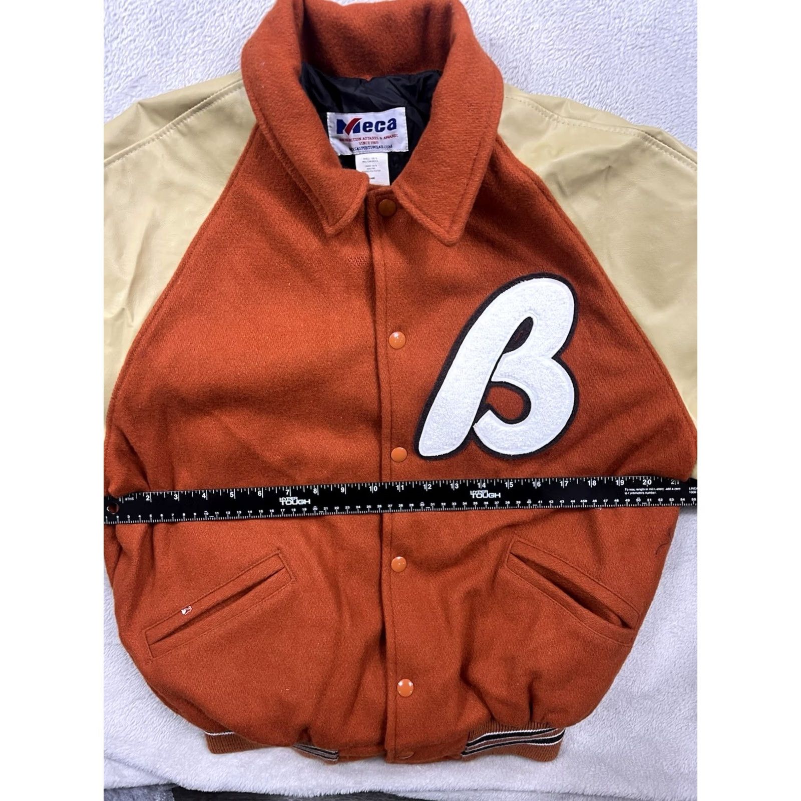 Vintage VINTAGE Howe Athletic Apparel Varsity Jacket Orange L Mens Wool Satin Nylon Button Snap Solid Mid-Length Size US L / EU 52-54 / 3 - 3 Thumbnail