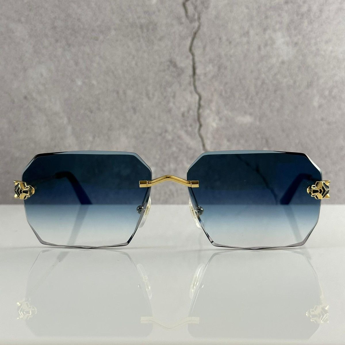 image of Cartier Panthere Diamond Cut Sunglasses in Blue, Men's