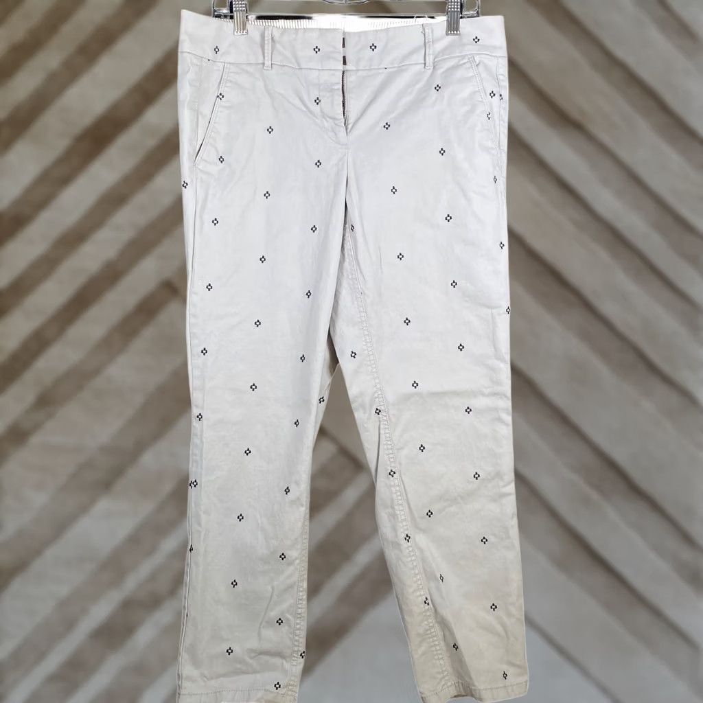 Ann Taylor VINTAGE Ann Taylor LOFT Womens Pants Gray Geometric Embroidered Cropped Stretch 8 Size 24" / US 00 / IT 34 - 1 Thumbnail