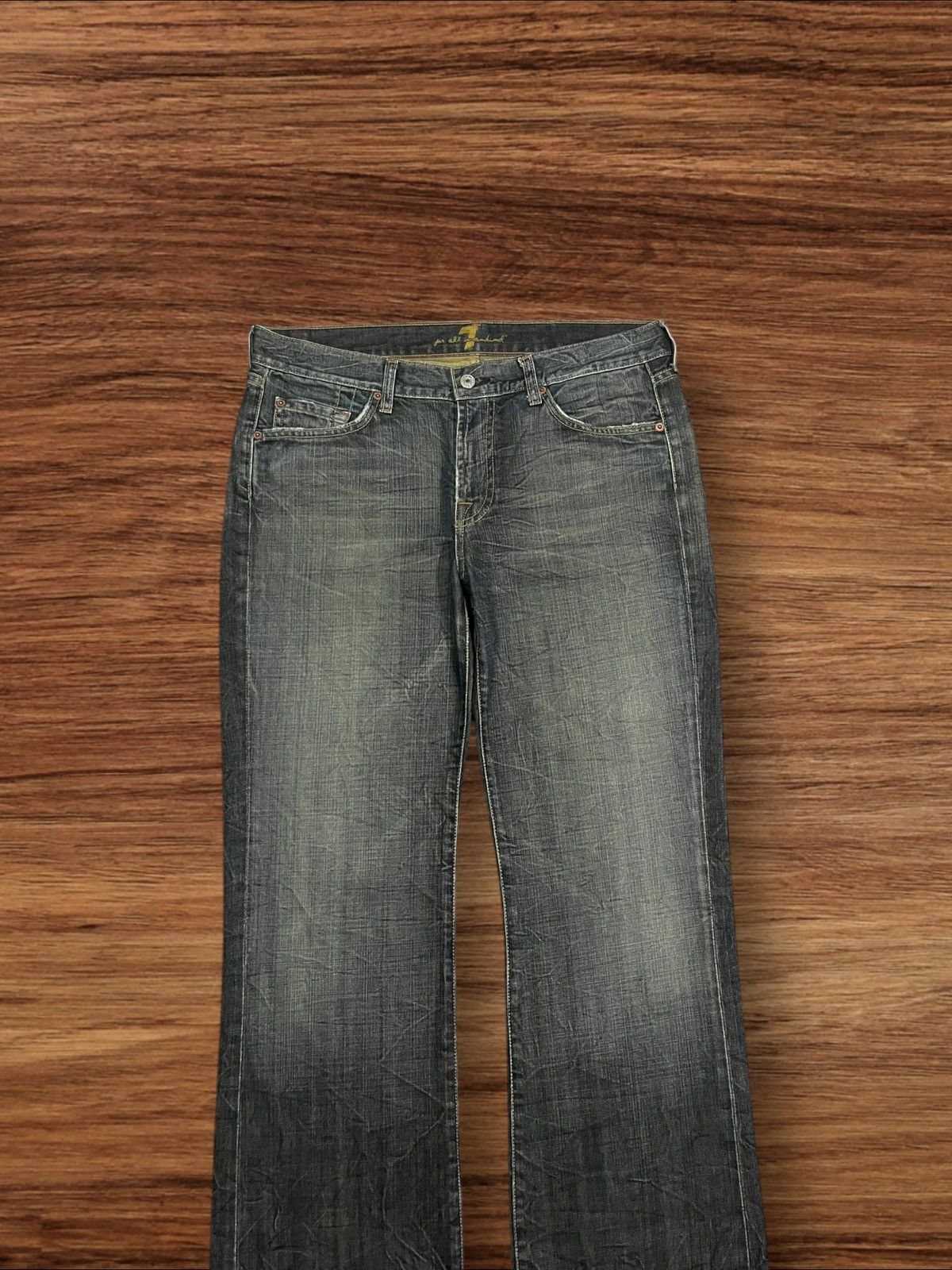 7 For All Mankind ⚡️Crazy⚡️7 For All Mankind Sand Wash Whiskering Flare Jeans Size US 34 / EU 50 - 3 Thumbnail