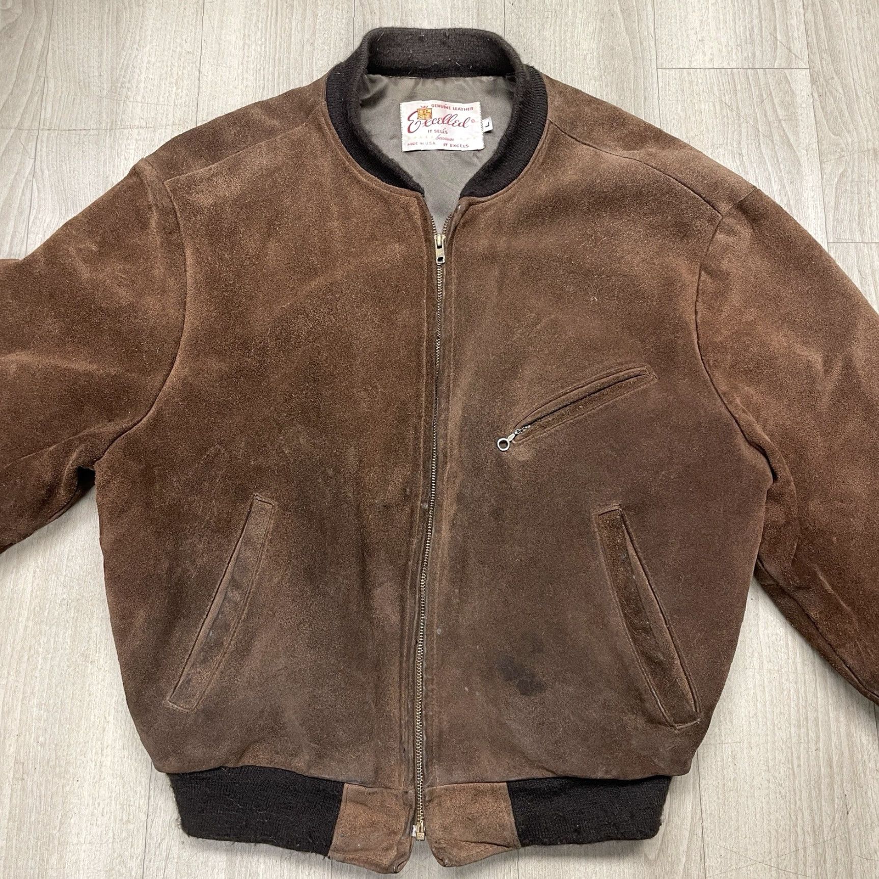 Schott VINTAGE SCHOTT Bomber Leather Jacket Mens L Brown Suede Leather Jacket Vintage 80s 70s Cossack Zip Pockets Size US L / EU 52-54 / 3 - 4 Thumbnail
