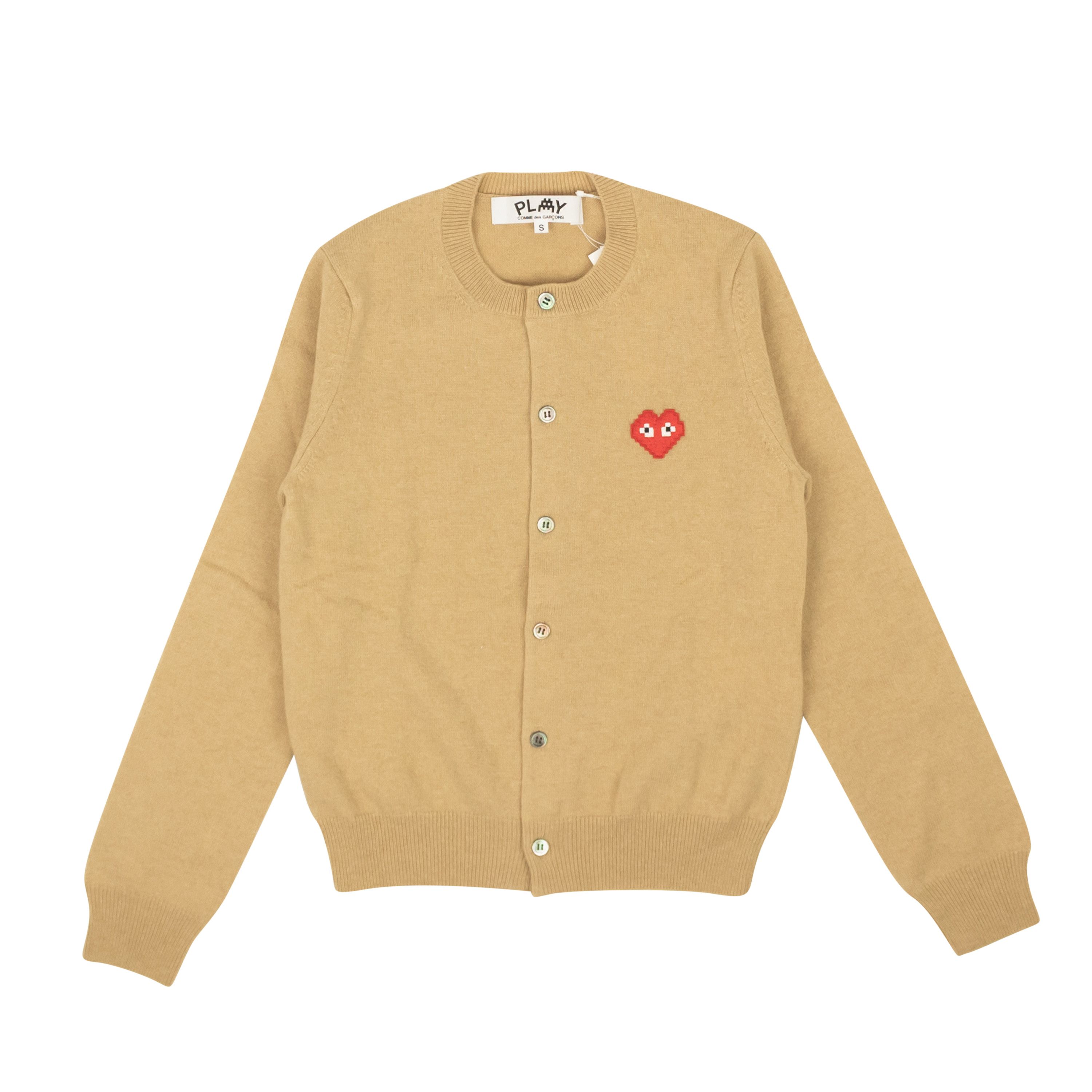 image of Comme Des Garcons Play Tan Brown Heart Cardigan Sweater Size S, Women's