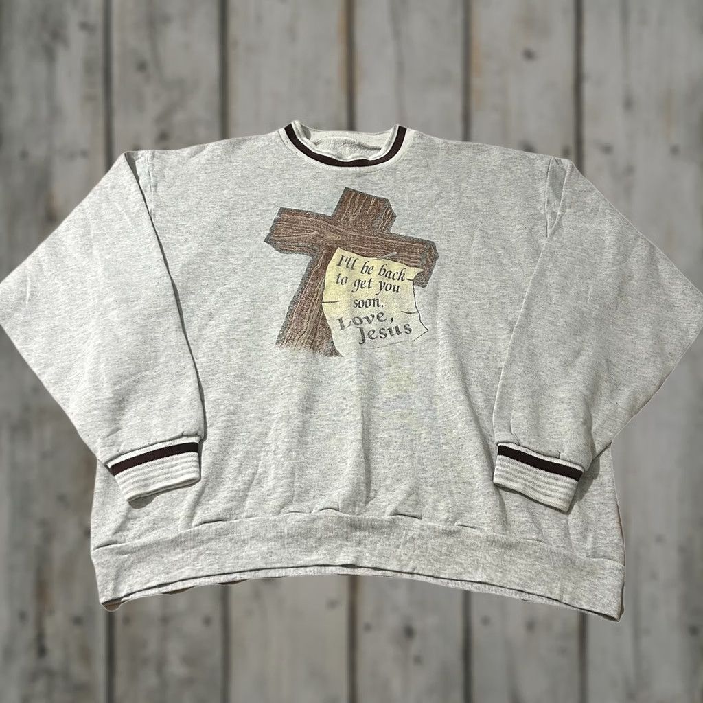 Vintage Vintage Sweatshirt XL 90s I’ll Be Back To Get You Soon Love Jesus Size Size US XL / EU 56 / 4 - 1 Thumbnail