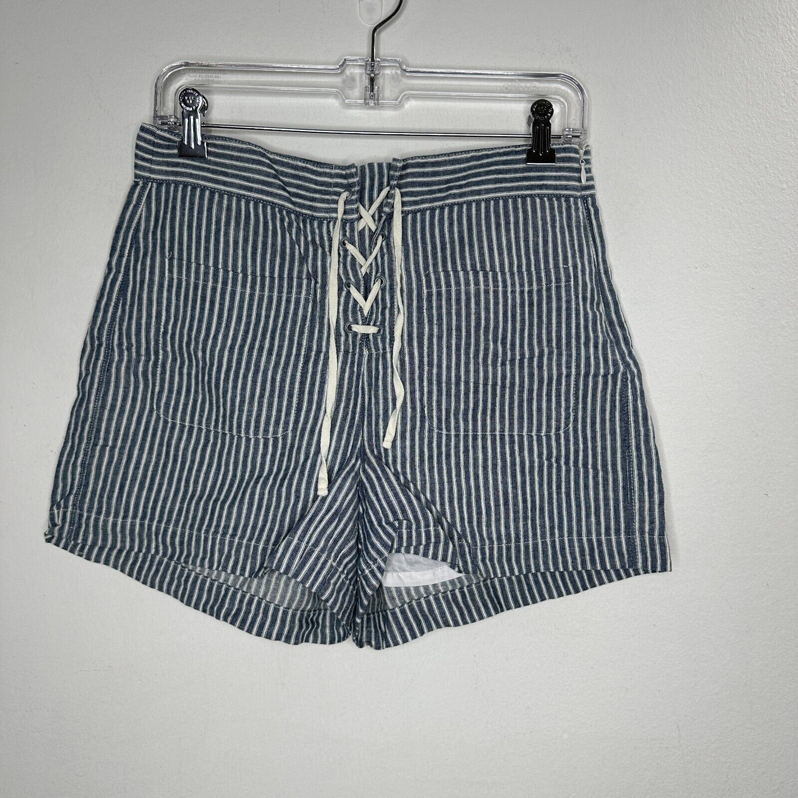 Madewell Madewell Jean Blue Striped High Waist Pockets Lace-Up Shorts Size 27" / US 4 / IT 40 - 4 Thumbnail