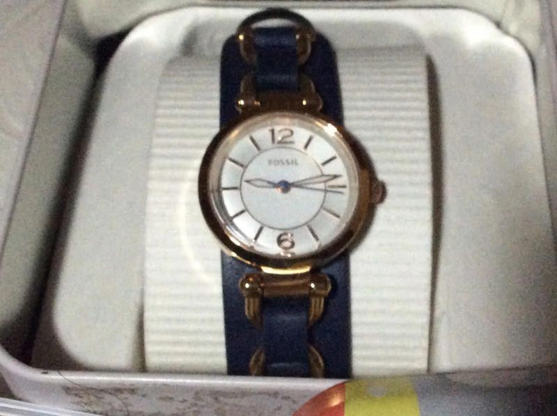 Fossil Fossil ladies gold dial navy leather strap watch Size ONE SIZE - 6 Thumbnail