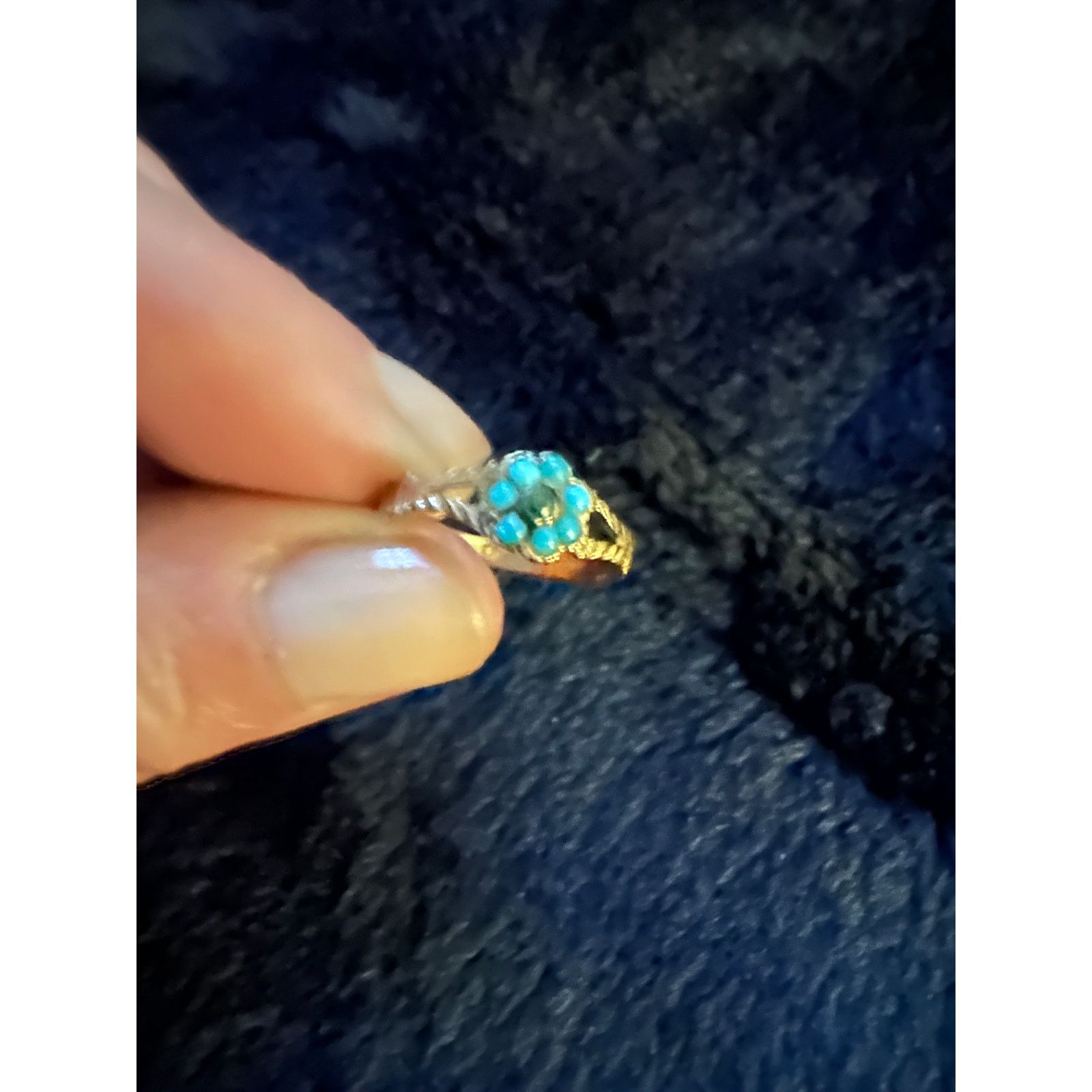 Other ANTIQUE VICTORIAN 14K TURQUOISE EMERALD FORGET ME NOT RING Size ONE SIZE - 3 Thumbnail