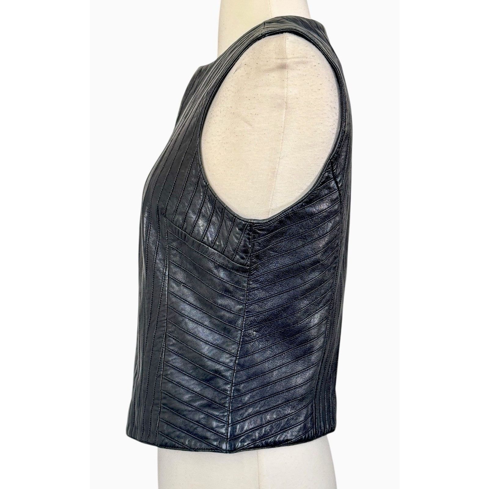 Other Vintage 90s CACHÉ Black 100% Leather Moto-Core Biker Vest S Size S / US 4 / IT 40 - 6 Thumbnail