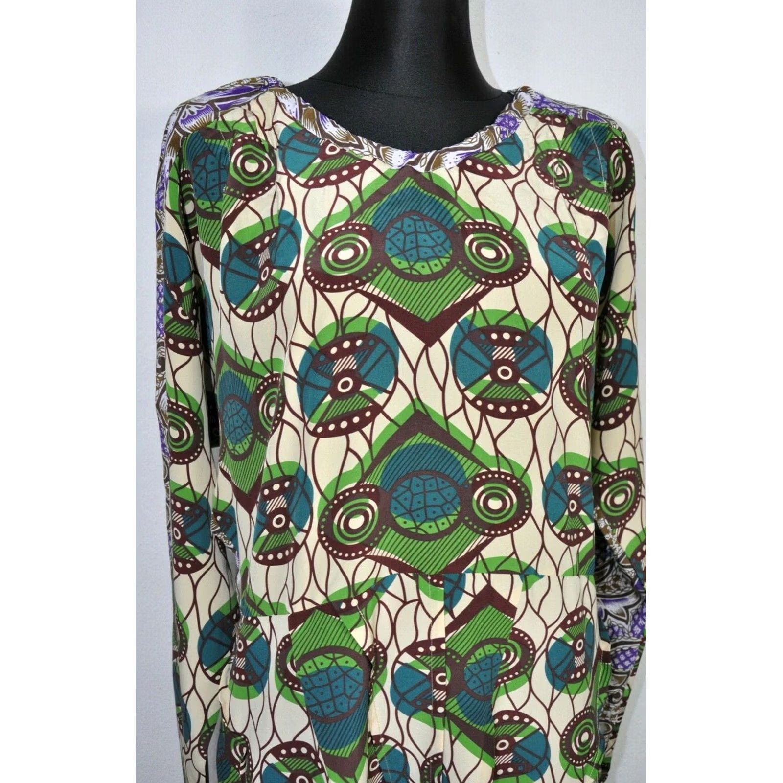 Marni Marni for H&M Silk Dress Pockets US 8 EUR 38 Women Multicolor Long Sleeve Geometric Size M / US 6-8 / IT 42-44 - 4 Thumbnail