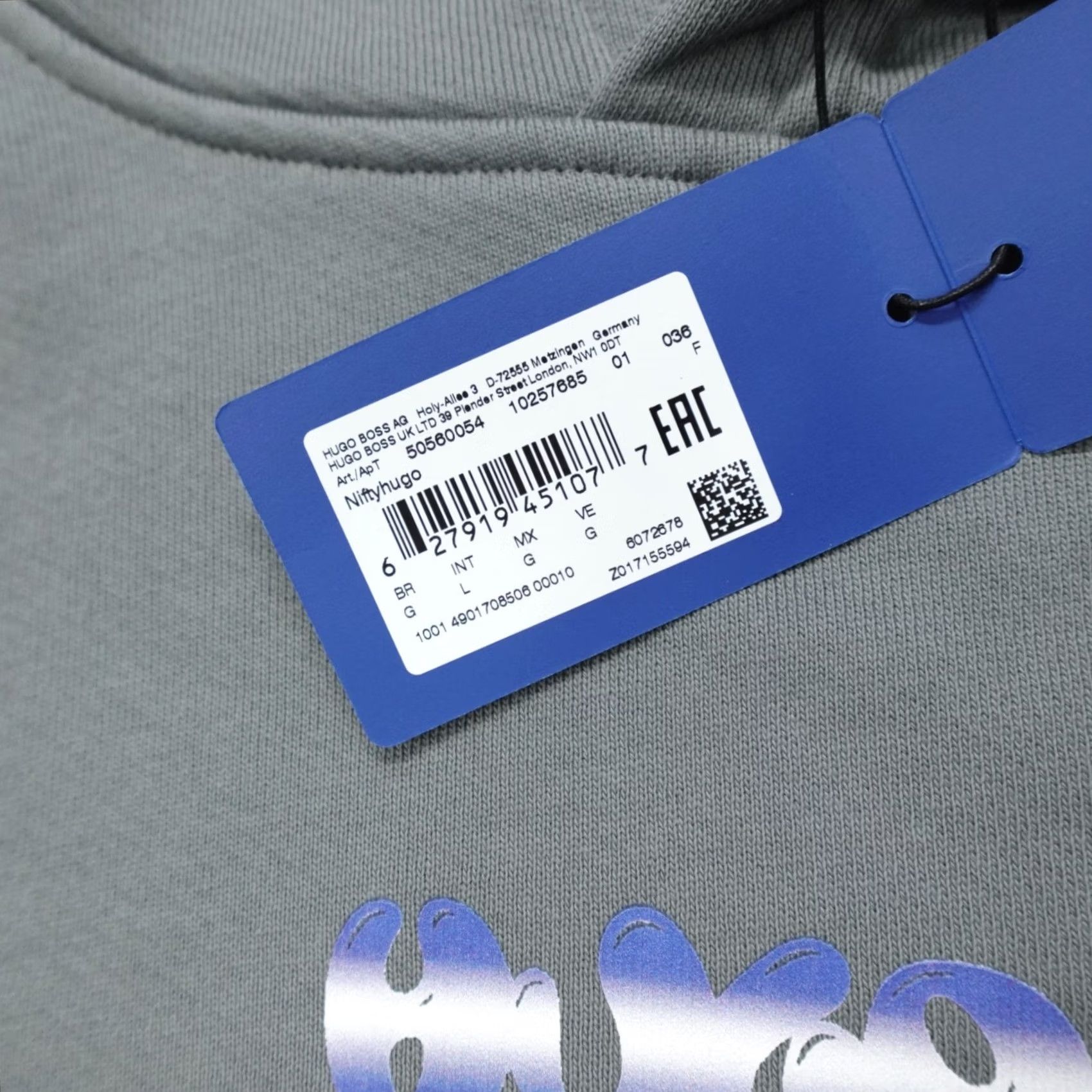 Hugo Boss Hugo Boss Niftyhood Hoodie Men's Size L Grey Pullover Cotton French Terry Logo Size US L / EU 52-54 / 3 - 3 Thumbnail