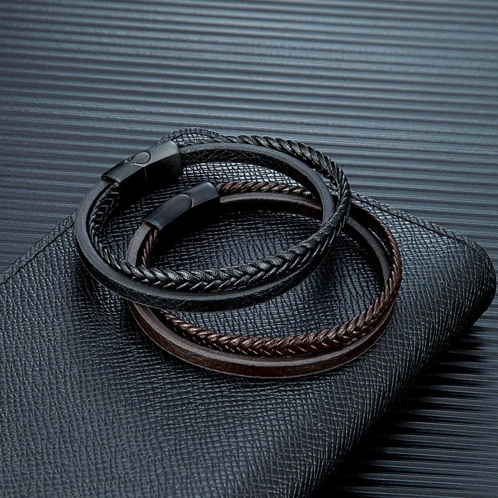Other Double Layer Leather Bracelet Accessories Cuff Gift For Him Size ONE SIZE - 2 Thumbnail
