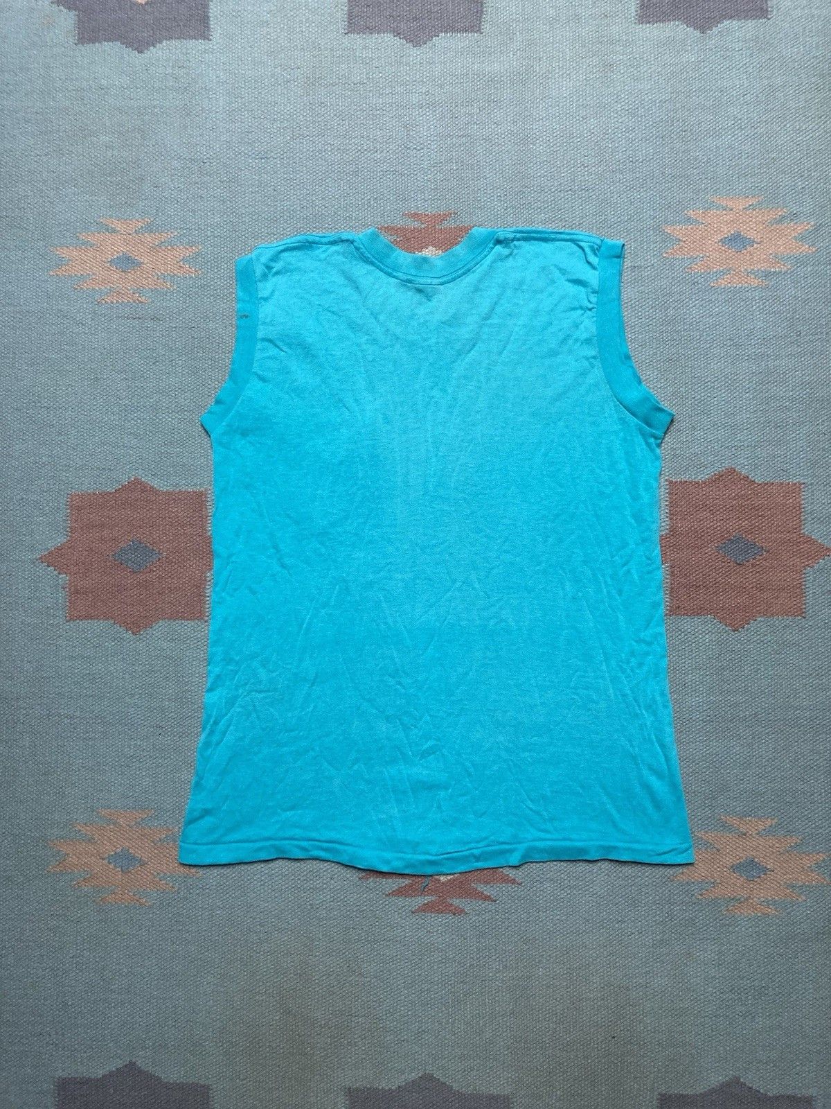Vintage Vintage 80s pocket t shirt blank teal blue soft adult medium Size US M / EU 48-50 / 2 - 6 Thumbnail