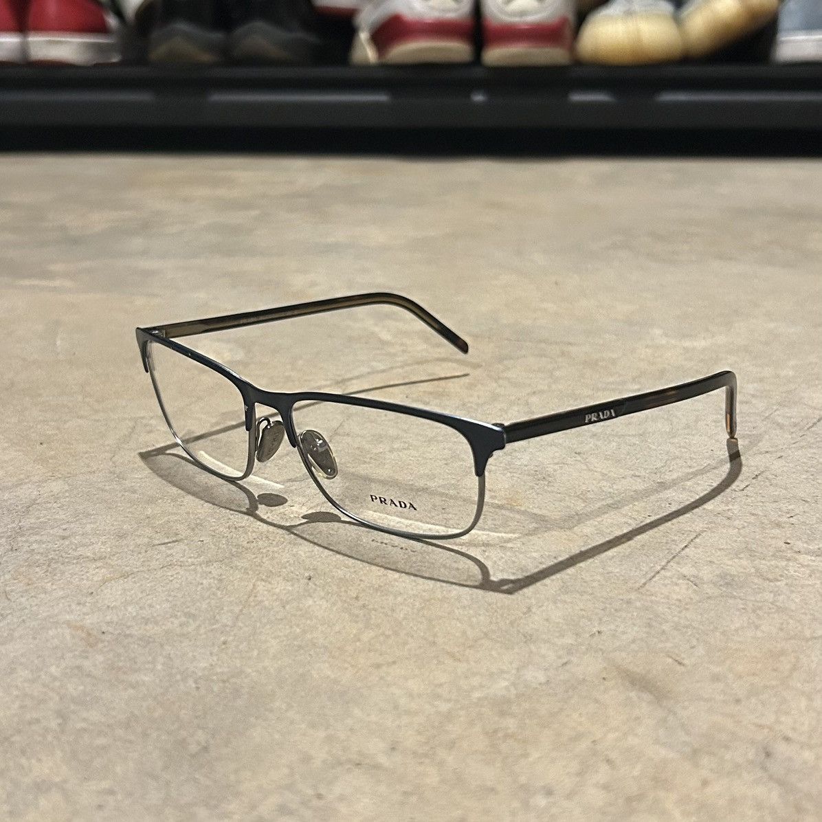 Pre-owned Prada Demo Square Half Rim Frames Glasses In Black