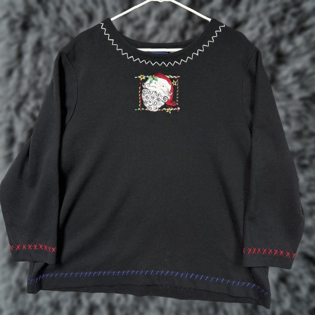 Vintage VINTAGE Onque Woman Top 1X Black Embroidered Santa Christmas Holiday Blouse 3/4 Sleeve Womens Plus Santa Claus Embroidered Size XL / US 12-14 / IT 48-50 - 1 Thumbnail