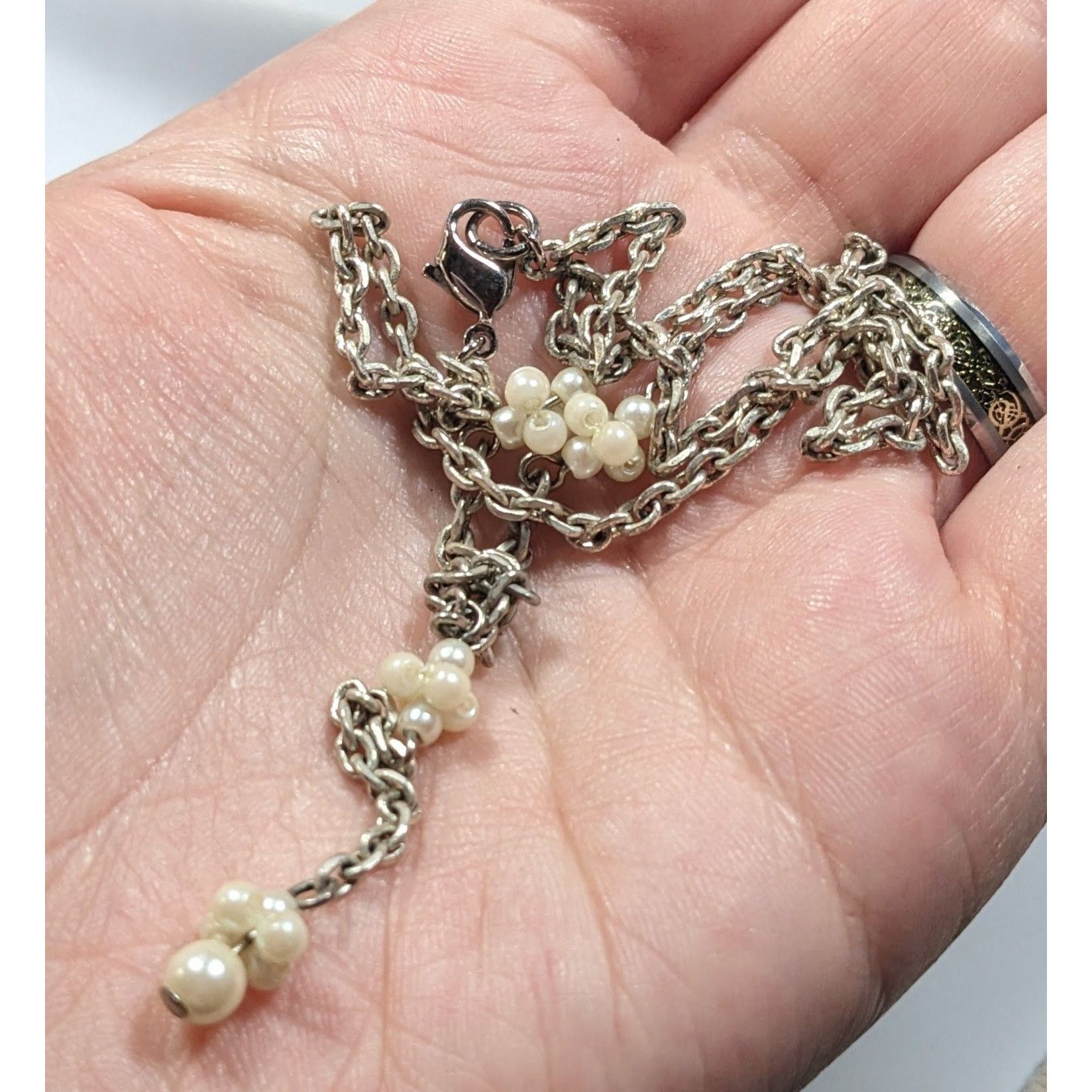 Other Dainty Seed Pearl Silver Tone Chain Y Drop Necklace Size ONE SIZE - 3 Thumbnail
