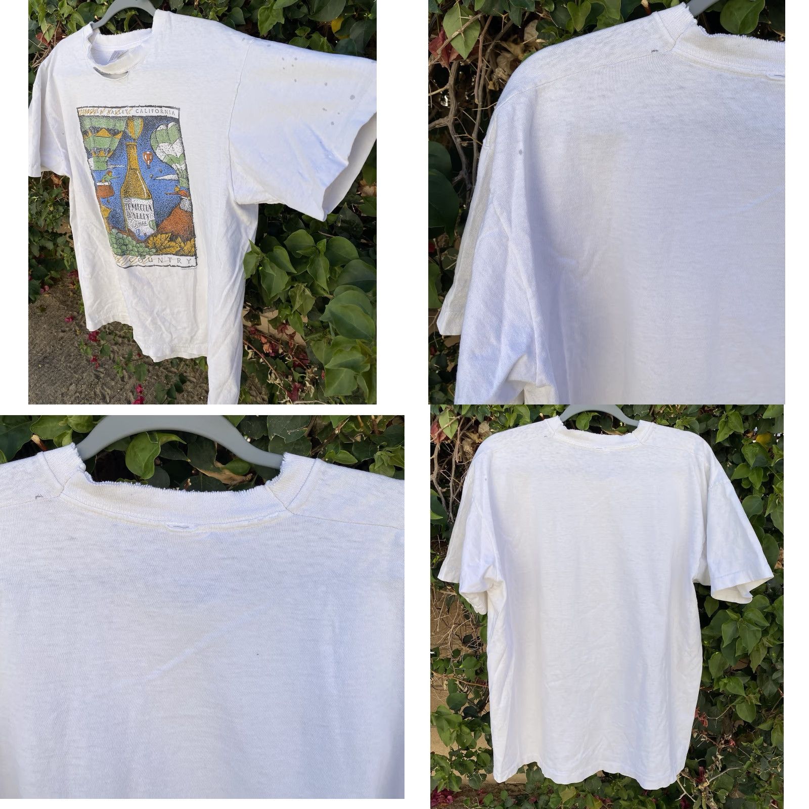 Fruit Of The Loom VINTAGE Fruit of the Loom T-Shirt White XL Temecula Valley California Wine Country Graphic Print Thrashed Holes Short Sleeve Mens Vintage Size US XL / EU 56 / 4 - 8 Thumbnail