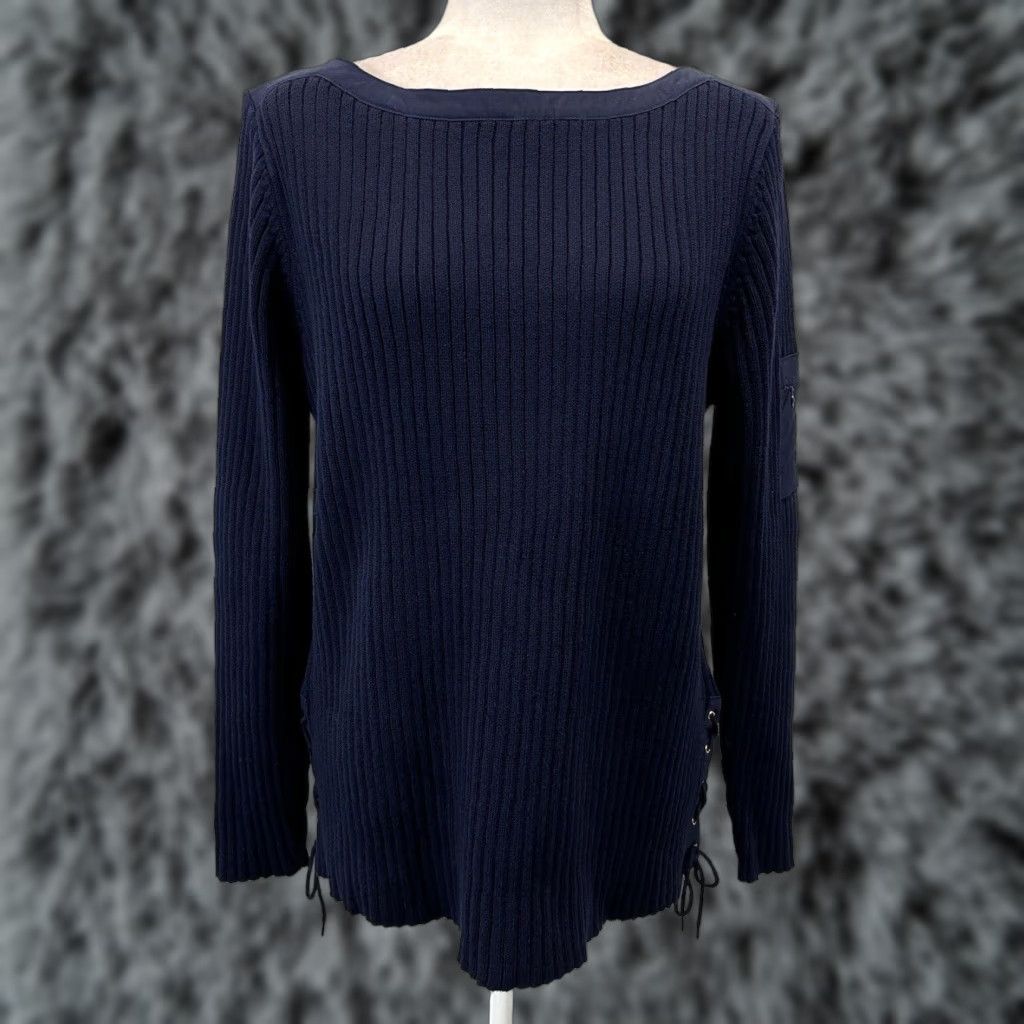 Ralph Lauren Lauren Ralph Lauren Ribbed Sweater Women’s 1X Plus Navy Lace Sides Nautical Size XL / US 12-14 / IT 48-50 - 1 Thumbnail