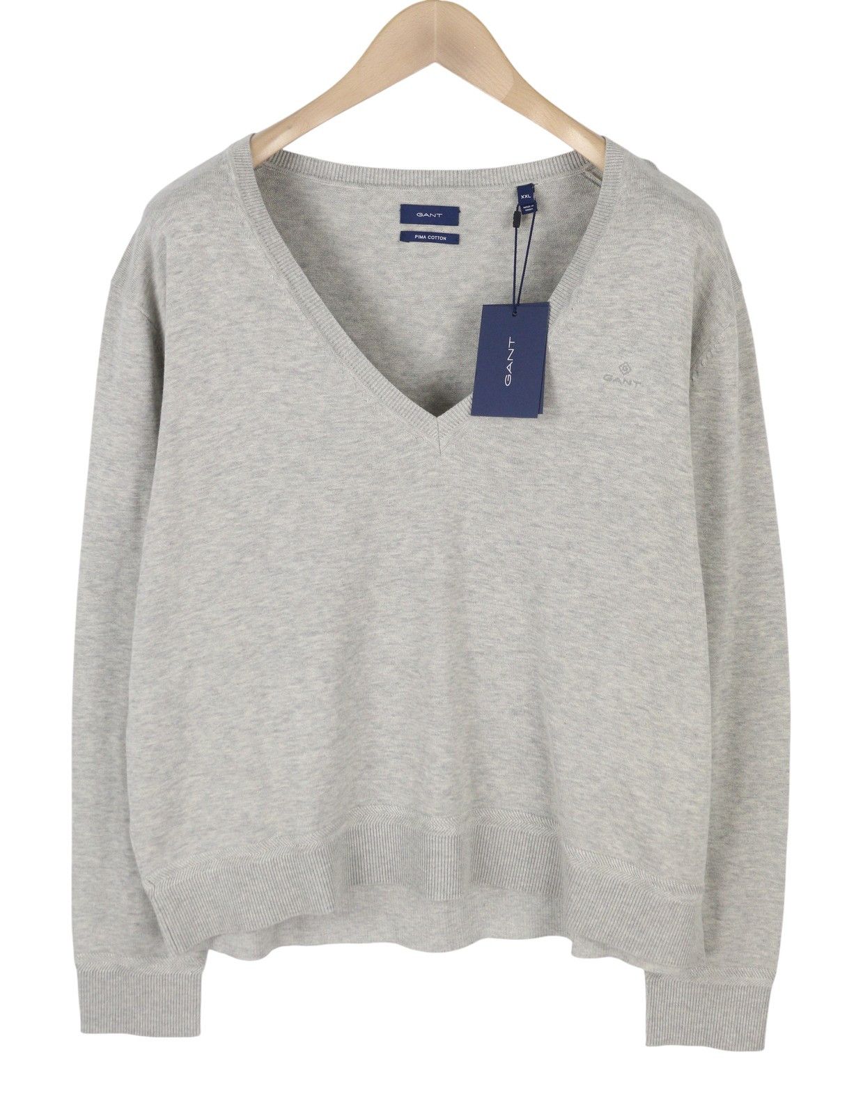 Gant LIGHT COTTON V-NECK 2XL Light Grey Melange Knit 88098 Size XXL / US 16-18 / IT 52-54 - 3 Thumbnail