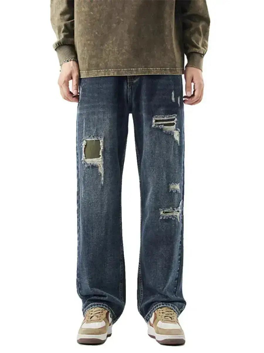 Japanese Brand Patch Patch Loose Straight Ripped Jeans Blue Size US 32 / EU 48 - 1 Thumbnail