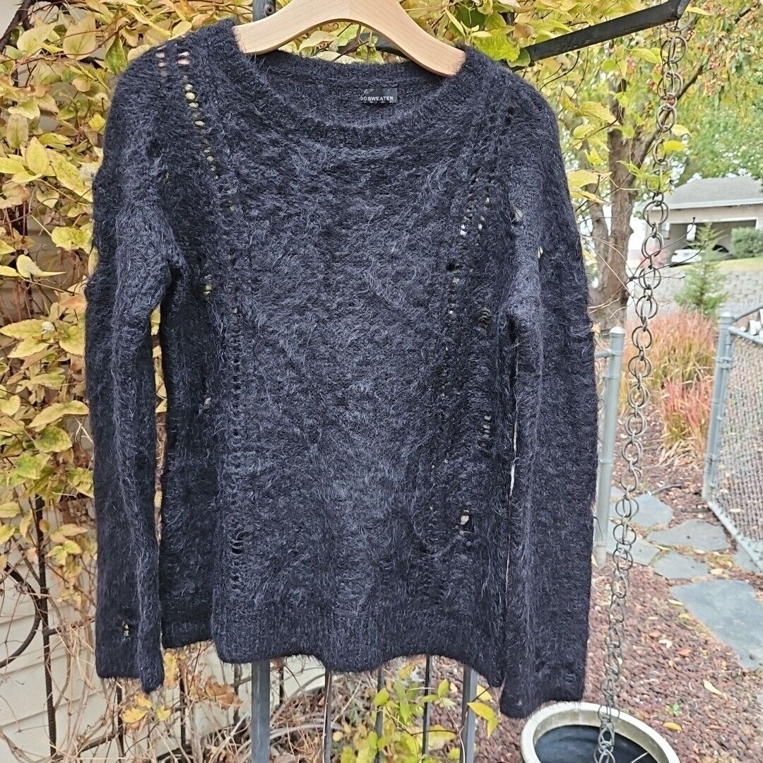 Designer 360 Sweater Alpaca Blend Womens Sz M Black 80s London Croche Size M / US 6-8 / IT 42-44 - 5 Thumbnail