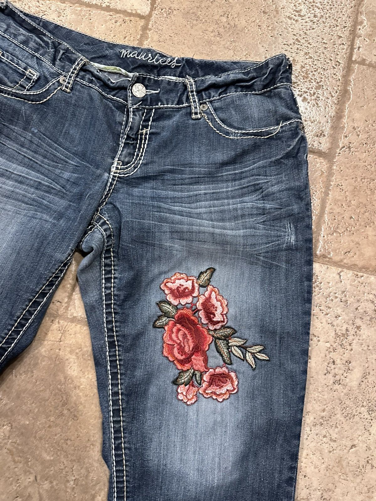 Vintage Maurices Bethaniestyle Rose Patch Dark Blue Denim Jeans Size 36" / US 14 / IT 50 - 3 Thumbnail
