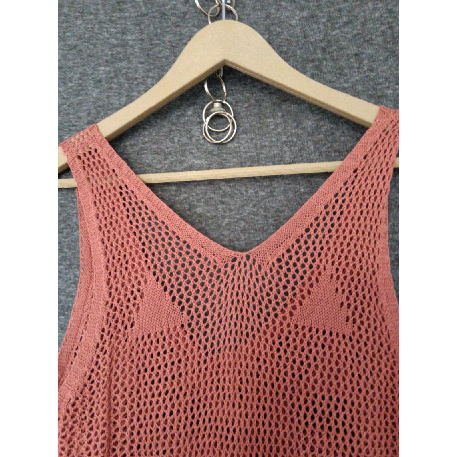 Vintage Codigo Crochet Long Knit Dress S Coral V-Neck Sleeveless Dress Women Lightweight Casual 90s Sexy Size S / US 4 / IT 40 - 3 Thumbnail