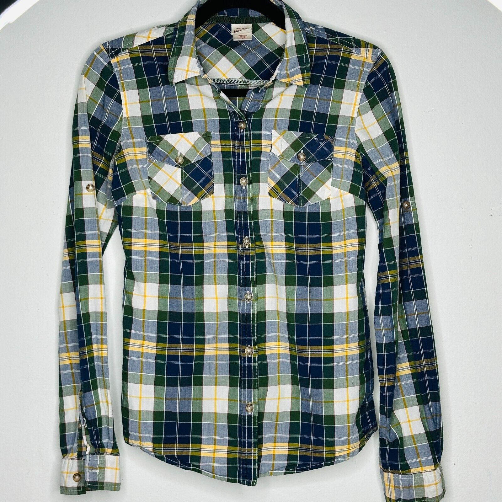 Mossimo Mossimo Supply Green Blue Plaid Button Long Sleeve Shirt SM Size S / US 4 / IT 40 - 2 Thumbnail