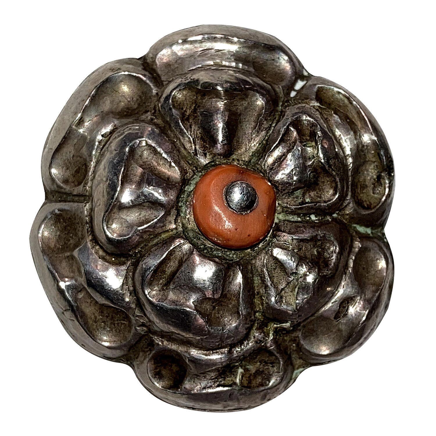 Designer Chinese Flower 900 Silver Pins with Red Coral Bead Accents Size ONE SIZE - 2 Thumbnail