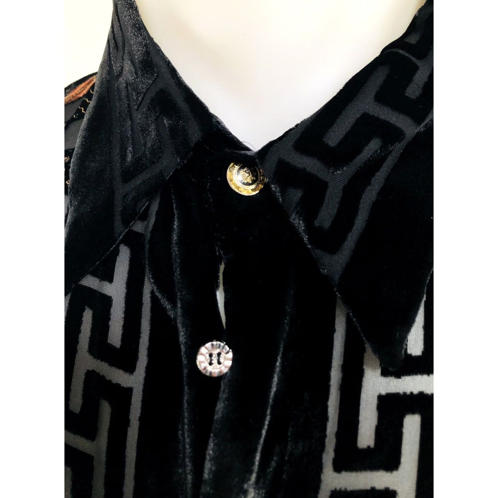 Vintage CETA ITALIANA Shirt XL Black / Gold Silk Chiffon Patchwork Baroque / Art Deco Long Sleeve Button-Up Mens Size US XL / EU 56 / 4 - 3 Thumbnail