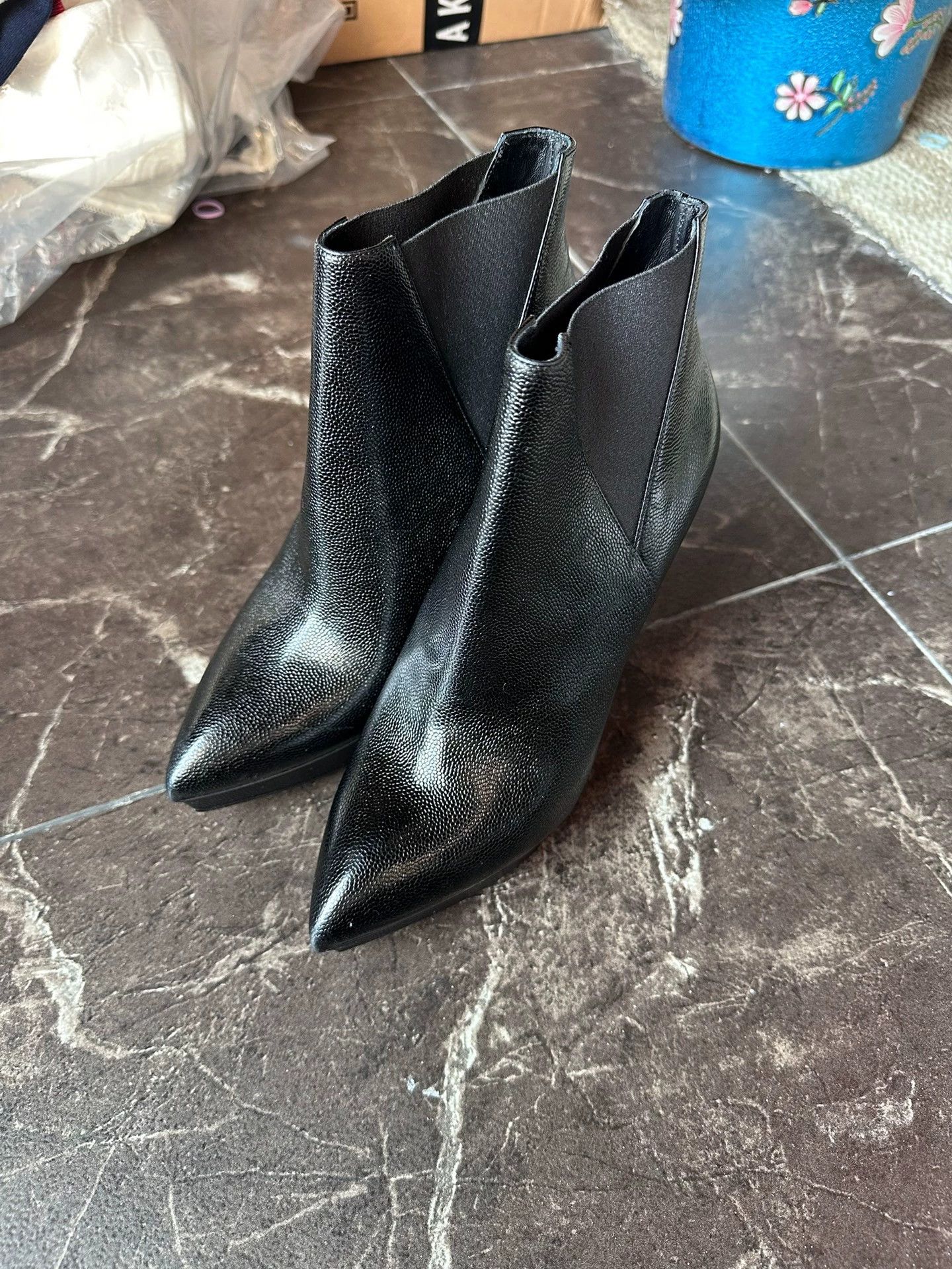 Saint Laurent Paris SAINT LAURENT Caviar Pointed Toe Short Boots Black Size US 5.5 / IT 35.5 - 1 Thumbnail