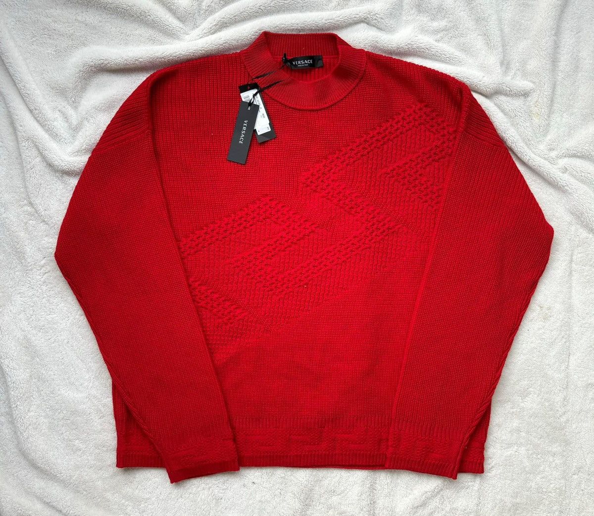 Versace Versace Red ‘La Greca’ Knit Textured Sweater Size US XXL / EU 58 / 5 - 1 Thumbnail