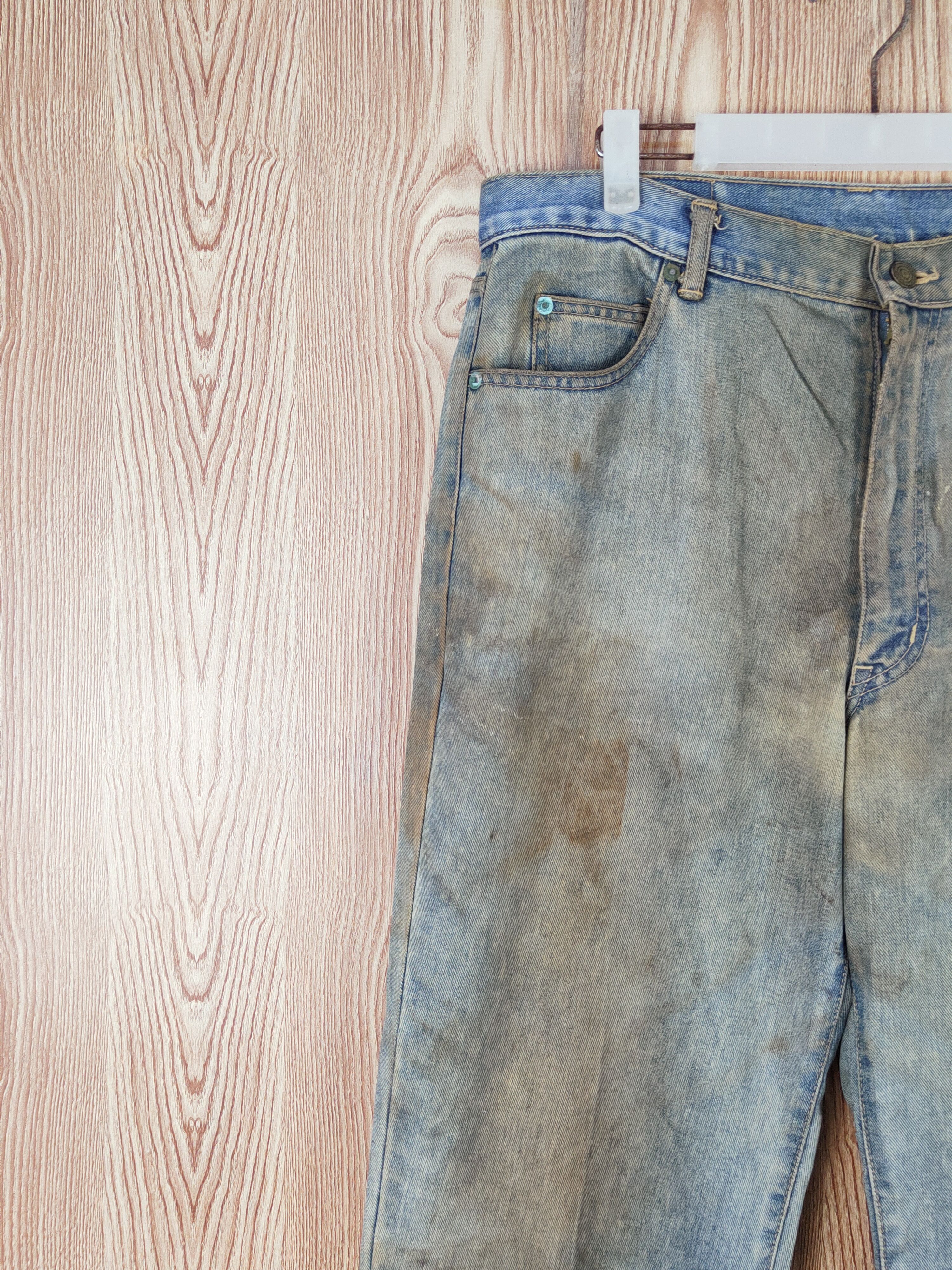 Japanese Brand Halley Stone Blue Faded Distressed Ripped Jeans #W504 Size US 34 / EU 50 - 3 Thumbnail