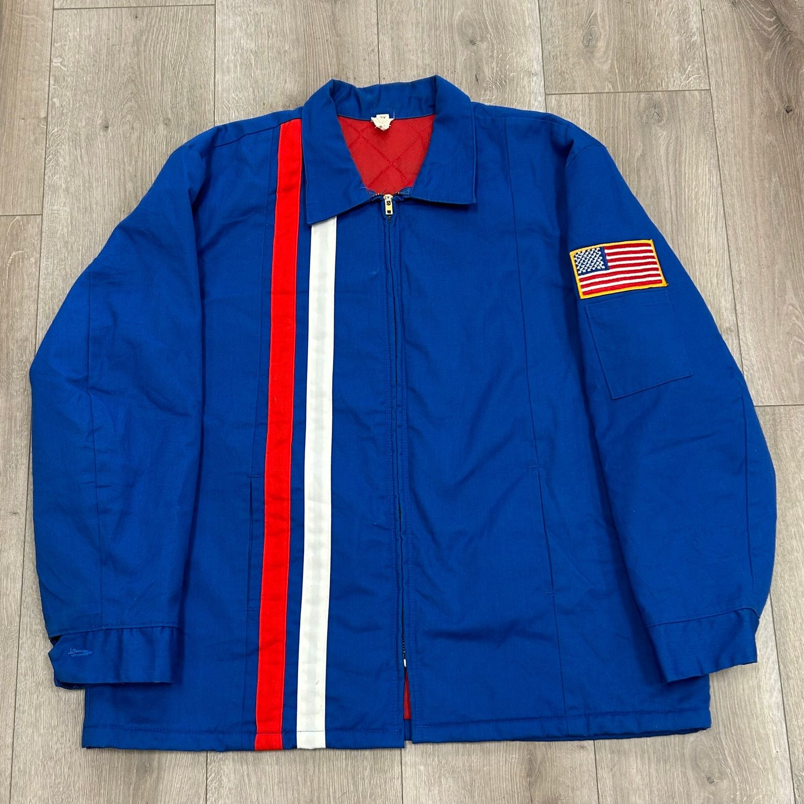Vintage 80s Blue Racing Jacket Coat Size XL B8
