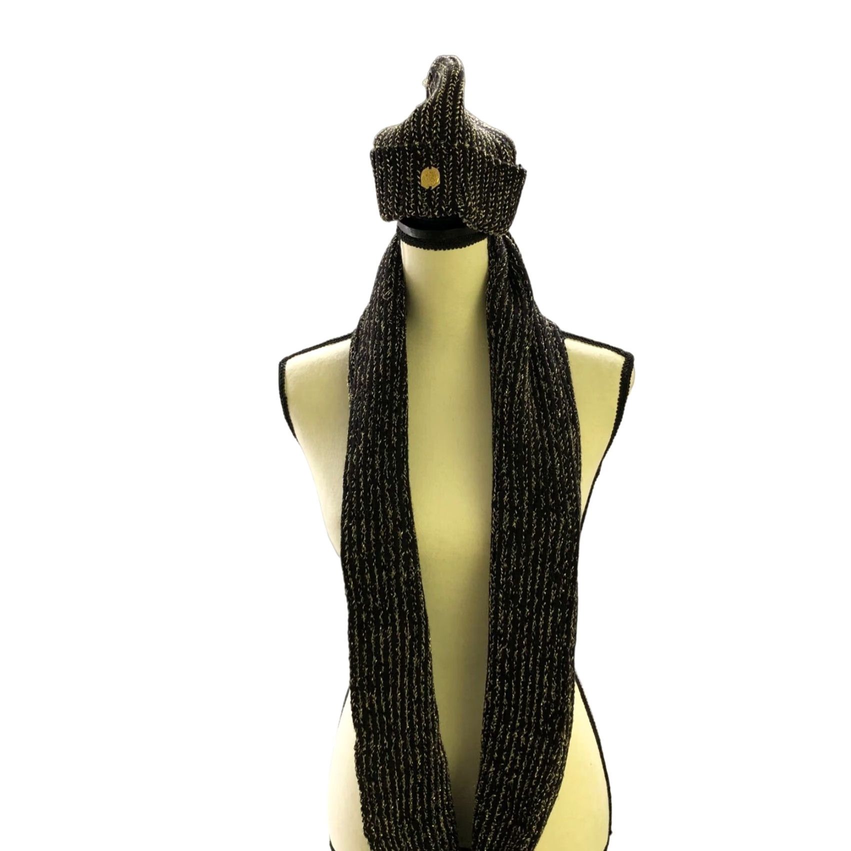 Vince Camuto Vince Camuto Womens Winter Scarf Hat Set Knit Infinity Beanie Black Gray Chunky Bohemian Size ONE SIZE - 2 Thumbnail