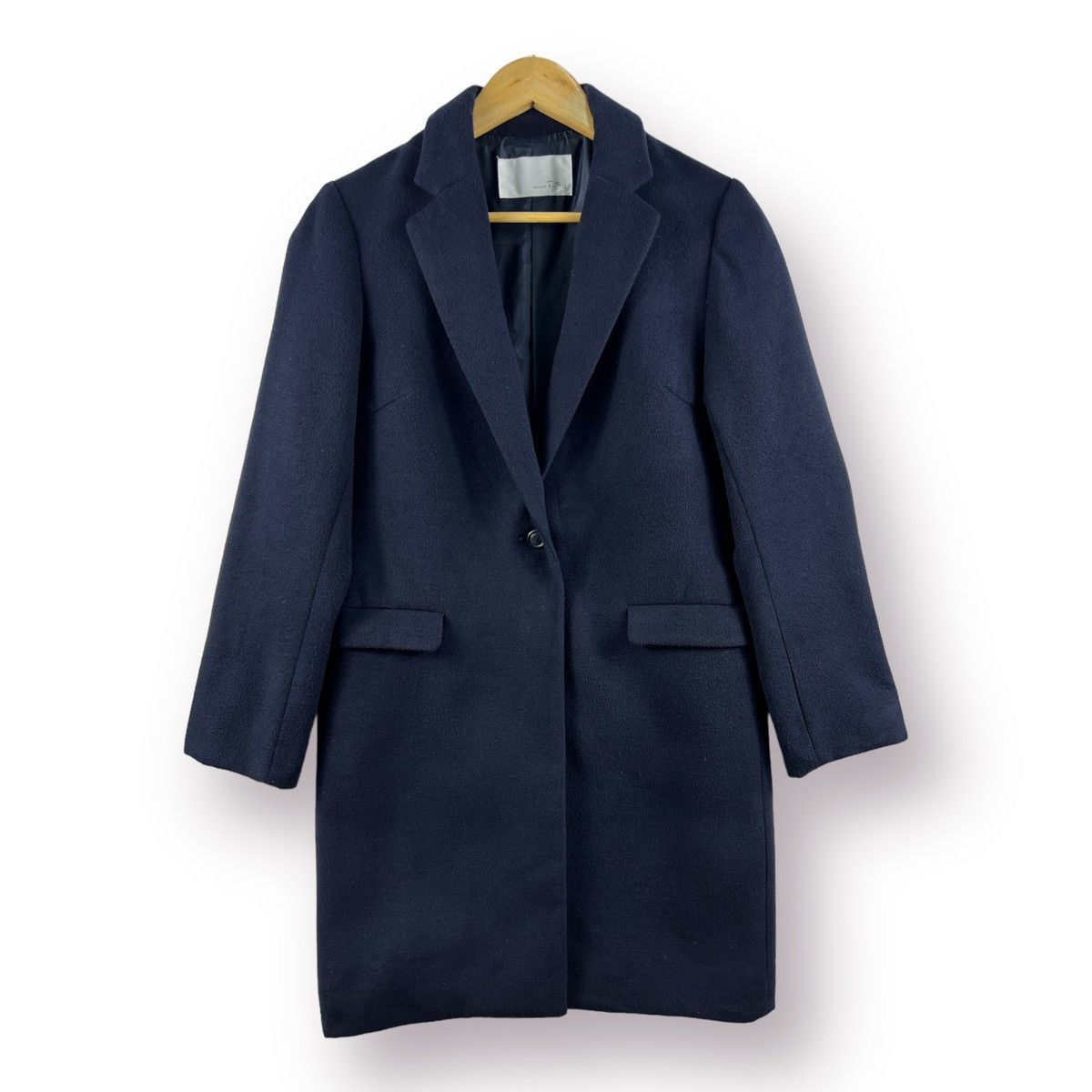 image of Abahouse Ecru Wool Long Coat in Blue, Women's (Size Medium)