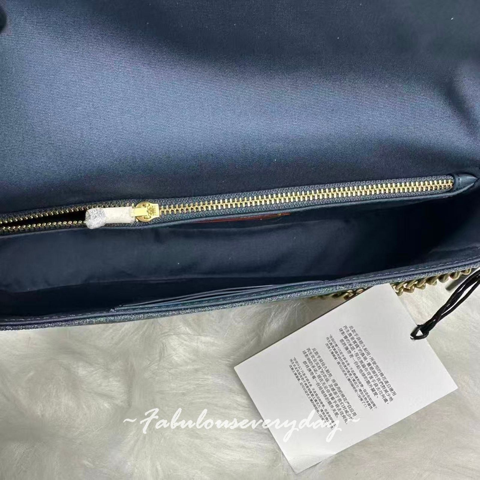 Coach Coach Brook Flap Chain In Loved Denim Shoulder Bag Gold/Blue Size ONE SIZE - 9 Thumbnail