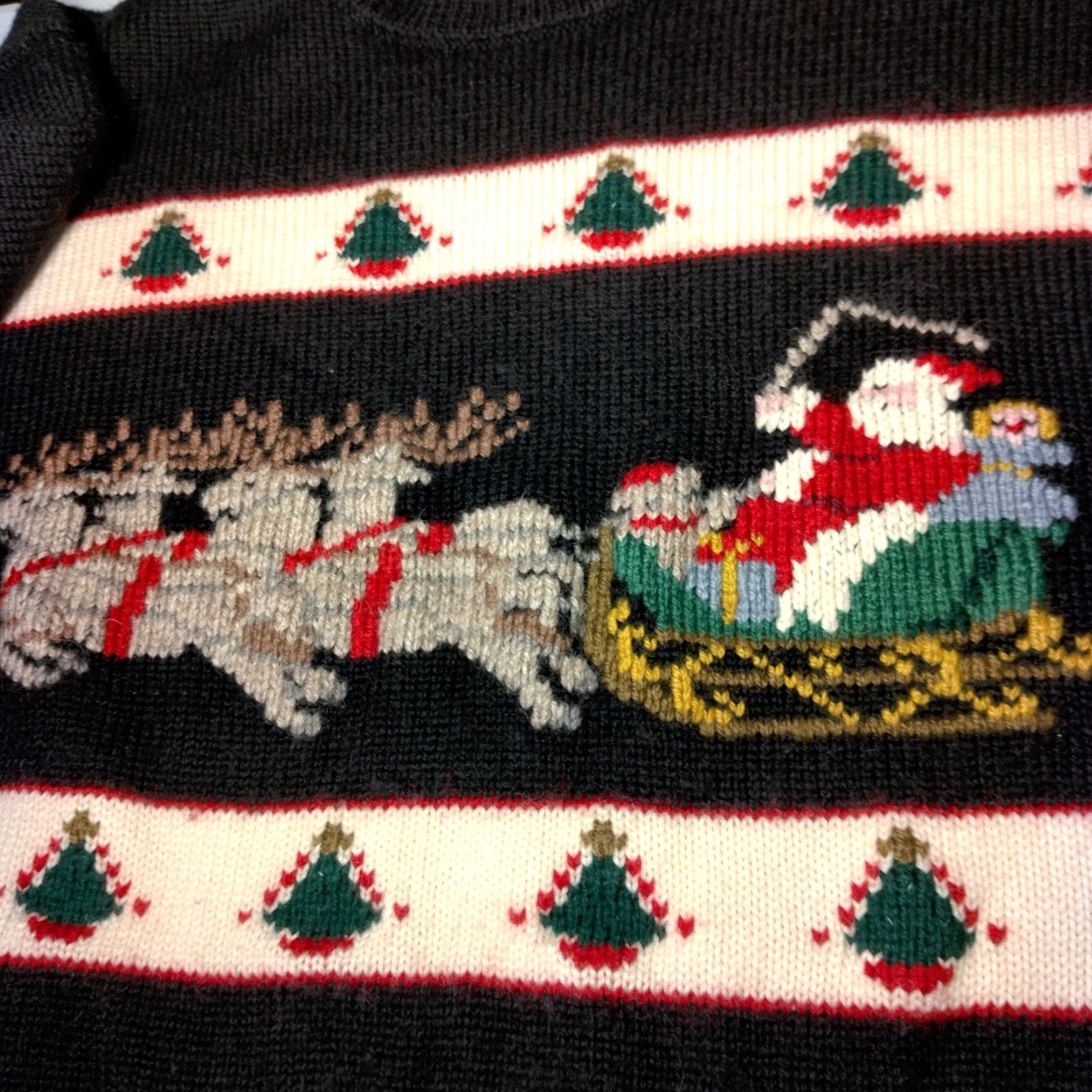 Vintage South Wool Sweater Shirt M Women Black Christmas Santa Reindeer Hand Loomed Wool Pullover Crew Neck Long Sleeve Casual Party/Cocktail Winter Regular Size M / US 6-8 / IT 42-44 - 6 Thumbnail