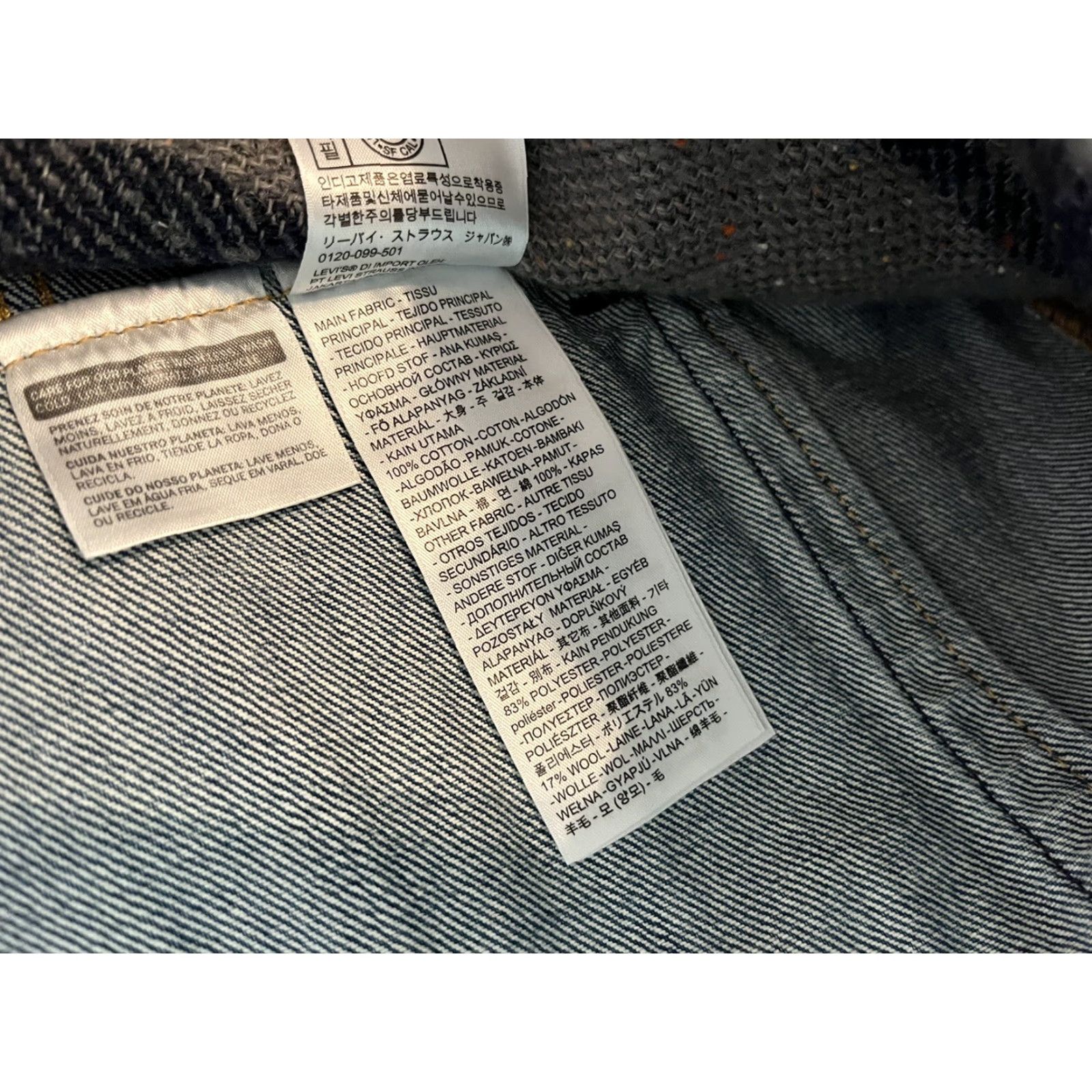 Levi's Levis Premium Distressed Trucker Denim Jacket Wool Aztec Blanket Size Medium NWT Size US M / EU 48-50 / 2 - 8 Thumbnail