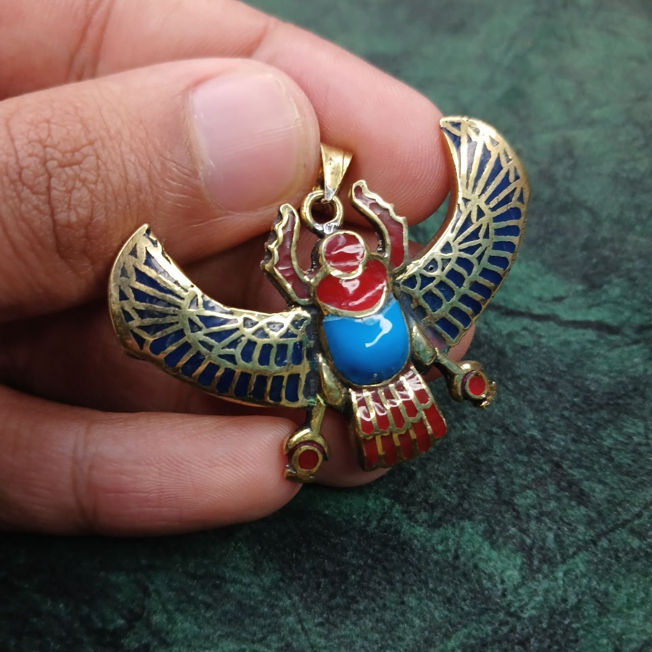 Handmade Beetle Necklace Antique Egyptian Gold Plated Turquoise Stone Size ONE SIZE - 6 Thumbnail