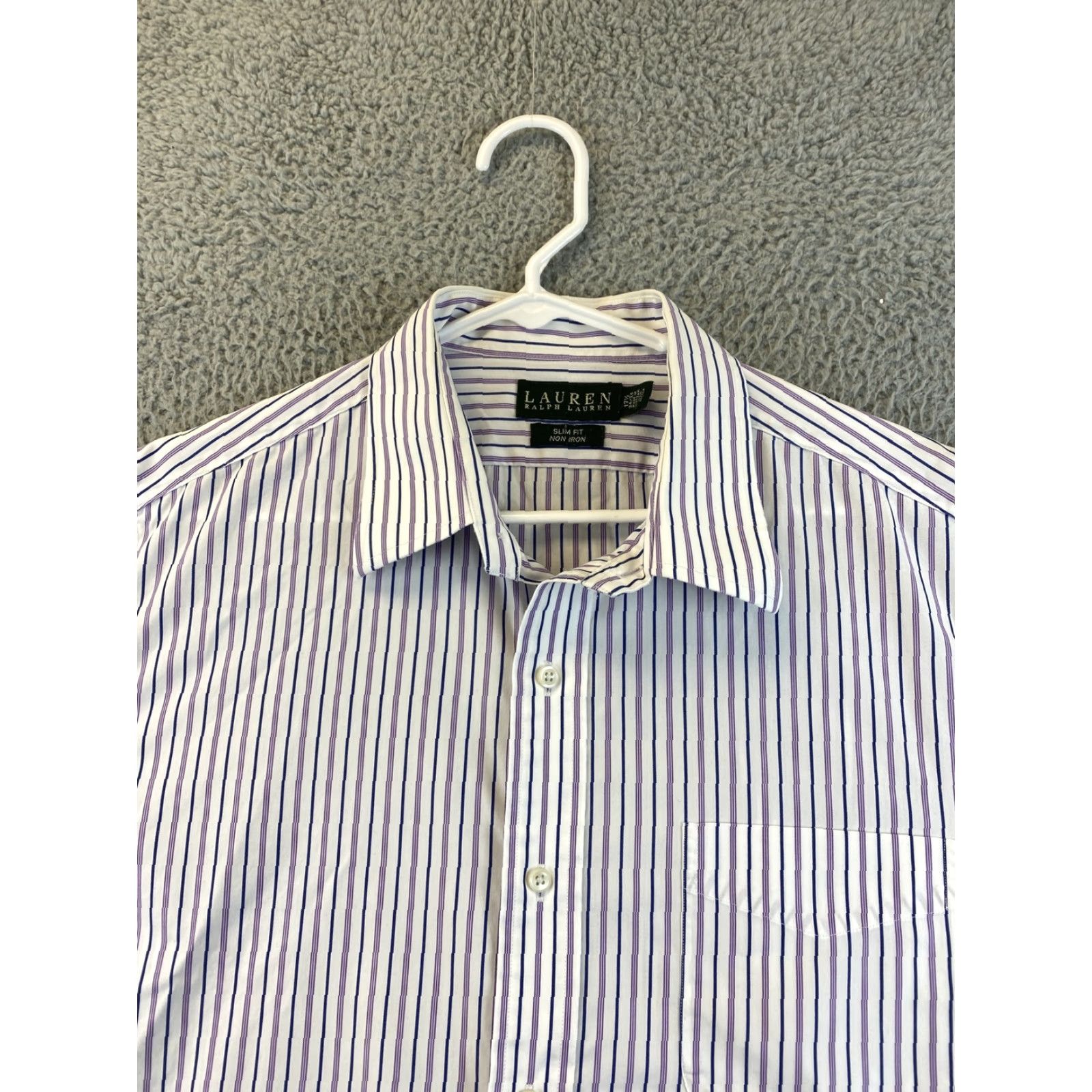 Polo Ralph Lauren VINTAGE Ralph Lauren Polo Dress Shirt Mens Long Sleeve 17.5 Purple Stripes Cotton Slim Fit Mens Size 46R - 4 Thumbnail